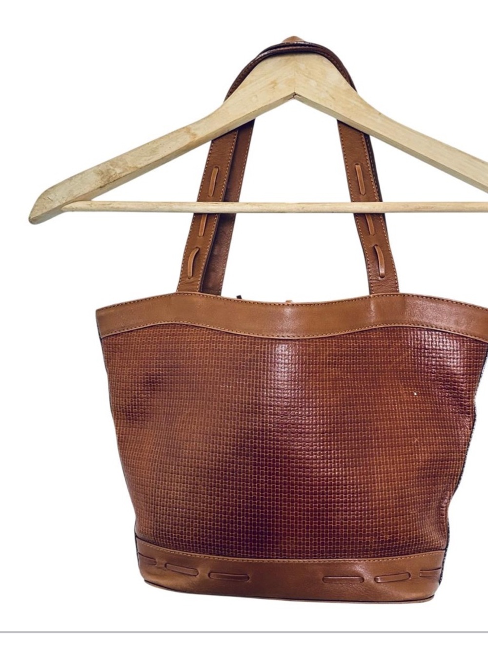 Woven Textured Brown Leather Tote Bag for Women